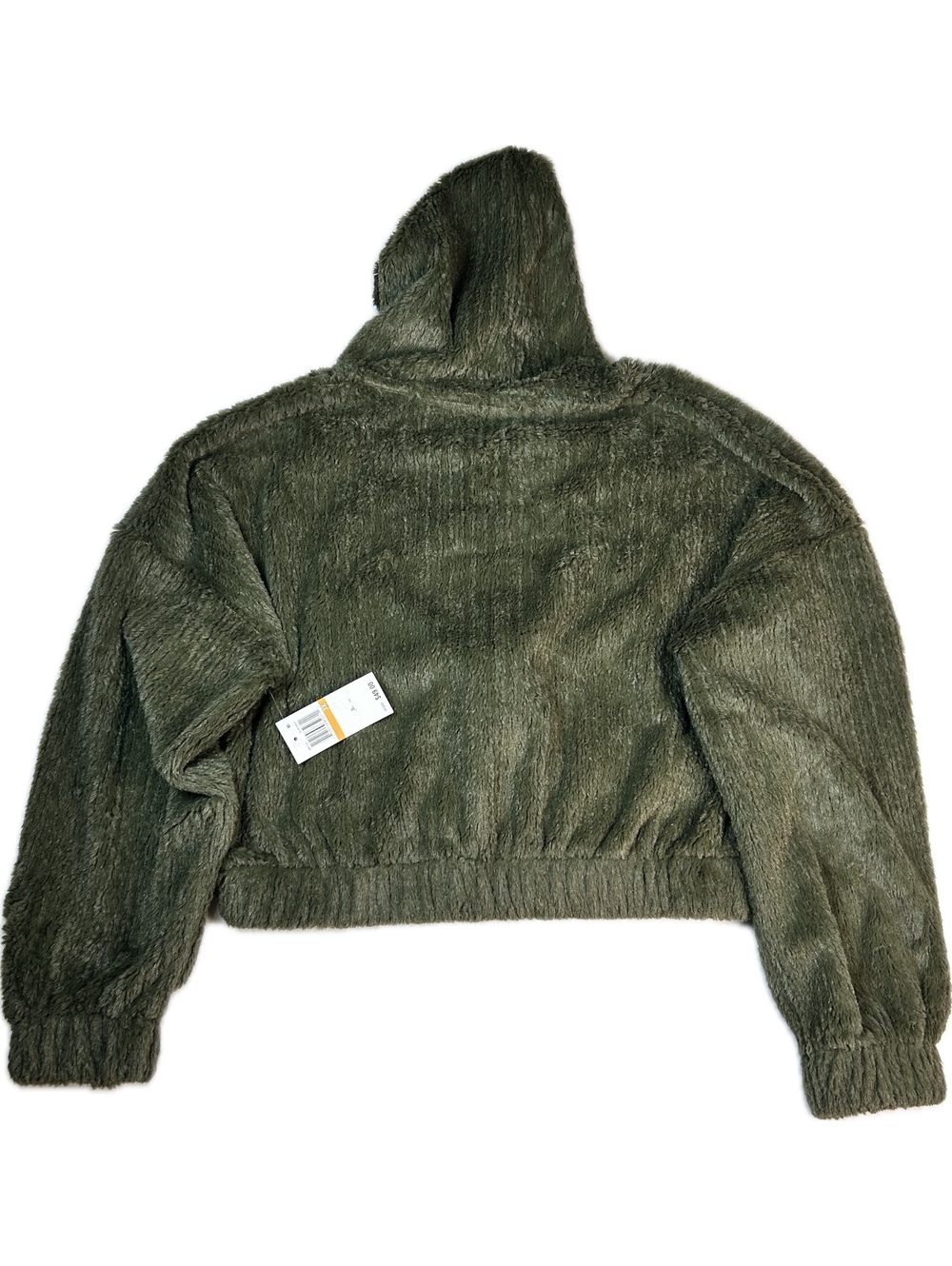 derek heart Olive Green Faux Fur Cropped Hooded Jacket Size 1X - Picture 2 of 4